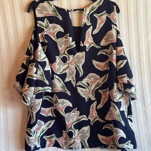 J.O.A. Floral Navy Women's Drop Shoulder Blouse